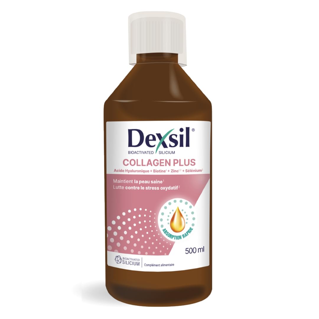 Dexsil Complément Alimentaire Buvable au Collagène d'Origine Marine - A Base d'Acide Hyaluronique et de Zinc - pour une Peau Radieuse, Saine et Élastique - Flacon avec un Bouchon Doseur 500 ml´