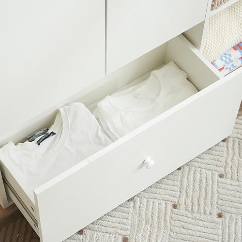 Miniatura 6 de hf-Choous Armario de dormitorio, armario de armario, cajones y estantes, barra para colgar, color blanco