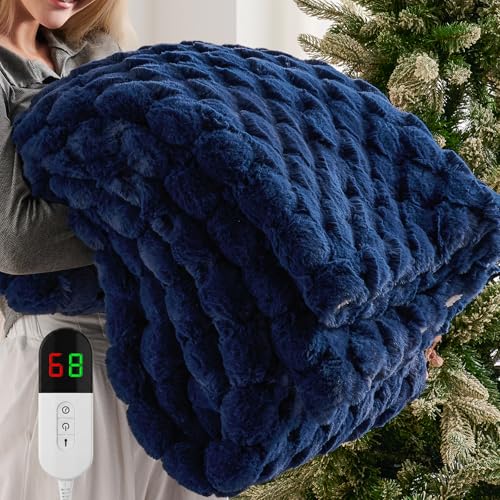 Image of Homemate Electric Heated Throw Blanket - 50 inchx60 inch Luxury Faux Fur Heating Bed Blankets with 10 Heating Levels 8 Hours Auto Off Fast Heating Over-Heated Protection Ultra Soft Warm Flannel ETL Certified