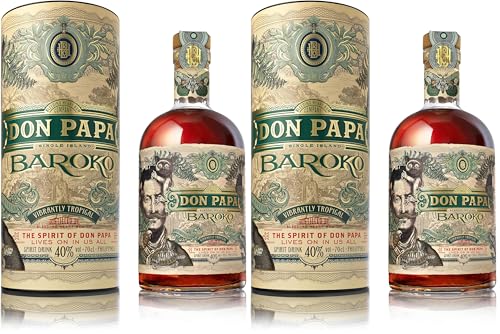 Don Papa Baroko, 700 ml, alc. 40% vol., ron infusionado, destilado en Sugarlandia, Filipinas, con notas cítricas y de vainilla e idóneo para cócteles​ (Paquete de 2)