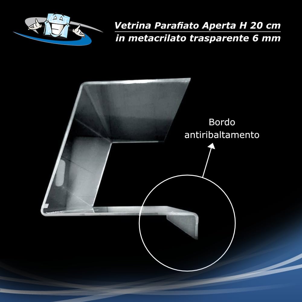 Vetrina da banco in plexiglass trasparente per alimenti H 20 cm aperta o chiusa su 3 lati disponibile con o senza sportello