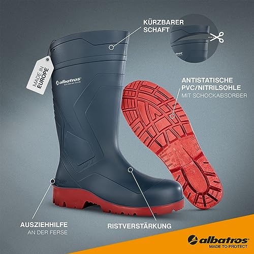 ALBATROS Arbeitsgummistiefel Protector Plus S5 – Hochwertige Arbeitsschuhe für Herren – Wasserdichte Gummistiefel mit Stahlkappe & Durchtrittschutz Grün Größe 44