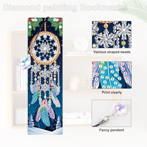 Image of 4 Pieces 5D Diamond Painting Bookmarks for Adults, Dreamcatcher Rhinestone Bookmarks with Tassels, DIY Handmade Diamond Art Bookmark Craft Kit, Unique Book Marks Set for Book Lovers