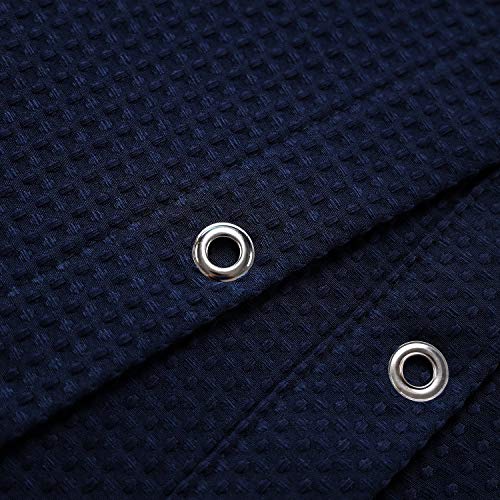 Image of Barossa Design Stall Shower Curtain Fabric 36 x 72 Inch, Waffle Weave, Hotel Luxury Spa, 230 GSM Heavy Duty, Water Repellent, Navy Pique Pattern Decorative Bathroom Curtain