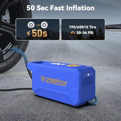 Image of 150 PSI Tire Inflator Portable Air Compressor with Digital Pressure, Blue