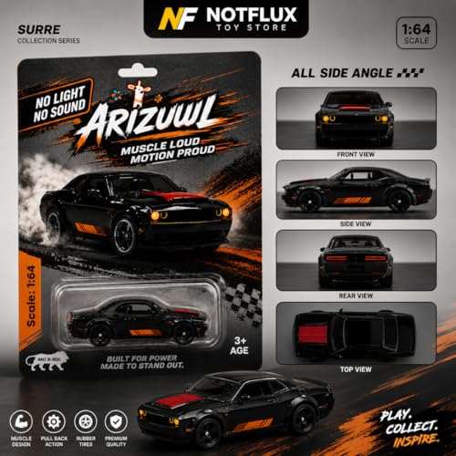 Image of 1:64 Dodge Challenger SRT Hellcat Die-Cast Metal Toy Car for Kids | Alloy Muscle Car Miniature Model | Collectible Racing Vehicle Gift [Pack of 1] [Random Color]