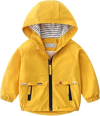 FYMNSI Kids Boys Lightweight Waterproof Hooded Jacket with Pockets Toddler Spring Fall Outfits Zip Up Thin Outwear Coats