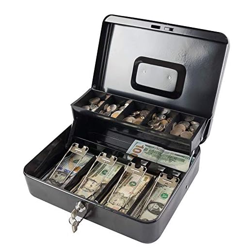 KYODOLED Locking Cash Box with Lock,Money Box with Cash Tray,Lock Safe Box with Key,Money Saving Organizer,11.81Lx 9.45Wx 3.54H Inches,Black XL Large