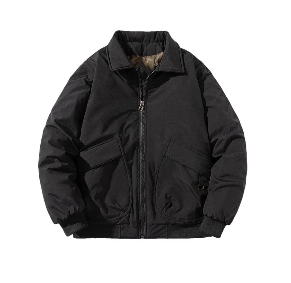 Men's Solid Color Lapel Thick Loose Zipper Jacket