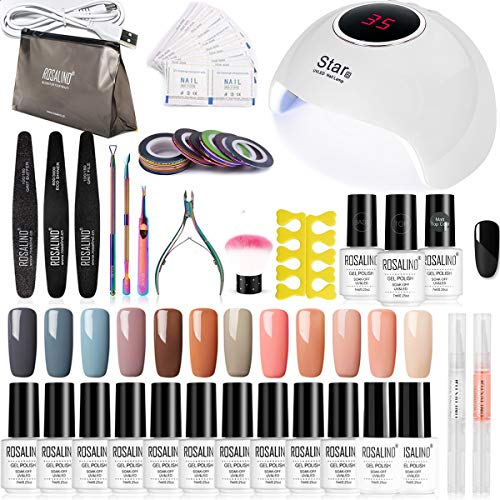 ROSALIDN Lámpara UV LED para Uñas 24w, Kt de Esmaltes Semipermanentes en Gel UV LED, Base y Top Coat, Removedor de Uñas