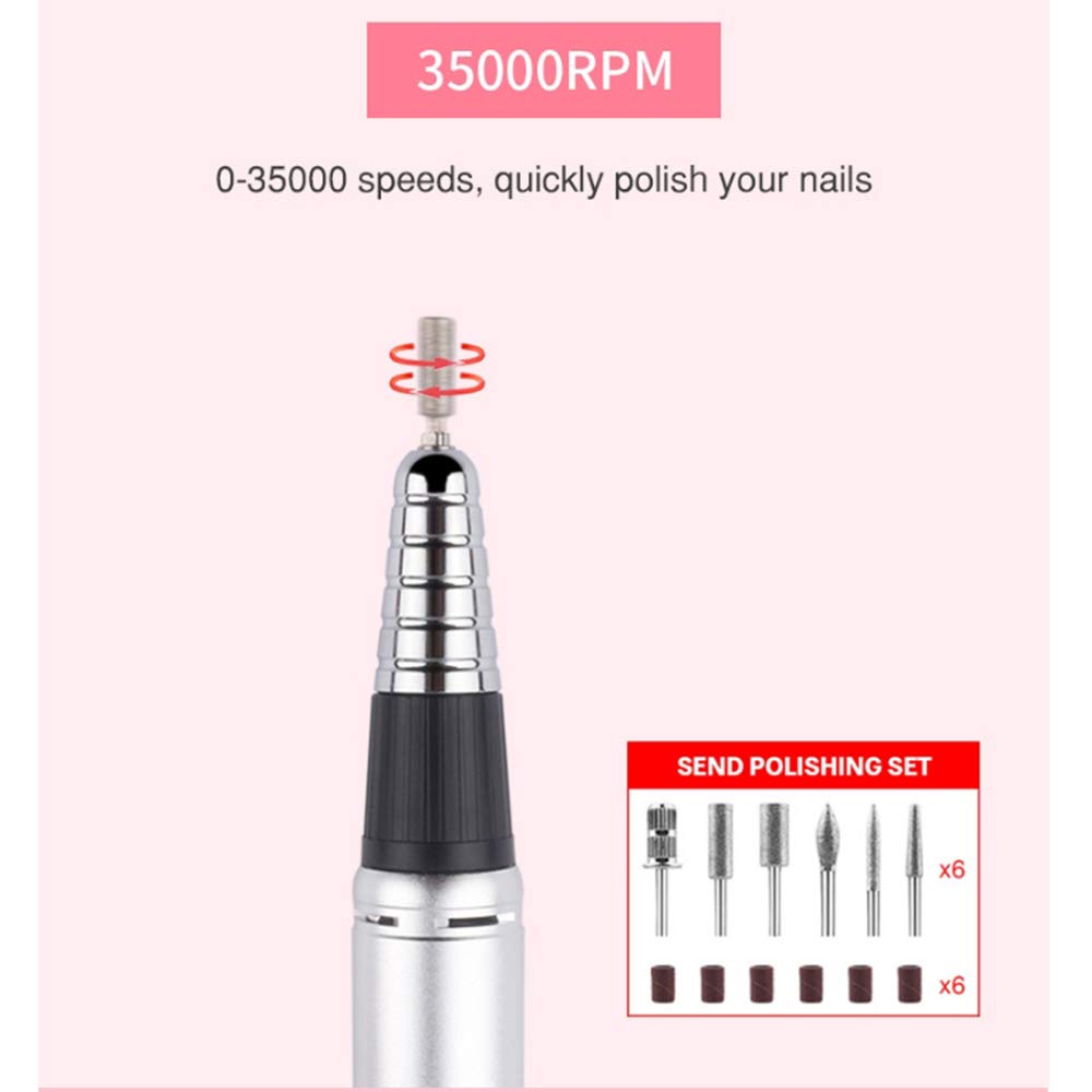Nagelbohrer, 35.000 U/min, elektrische Nagelmaschine, Nagelkunst, professionelle Maniküre-Schleifmaschine, Pediküre, Polieren, Gelnägel, Polierer, Nagelfeile, Gold