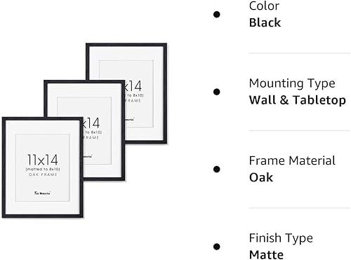 Miniatura 9 de Fun Memories Juego de 3 portarretratos negros de 11 x 14 pulgadas, marco de madera de roble rústico de 11 x 14 pulgadas para pared, marco de fotos