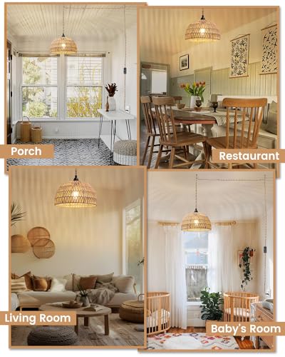 Dgroositon Rattan Hanging Lamp,Boho Pendant Lights,Plug In Cord Hanging Rattan Light,Plug Into Wall Outlet Pendant Light Fixture On/Off Switch For Living,Dinner Room,Bedroom,Kitchen,For E26,Without Bulb thumb #6