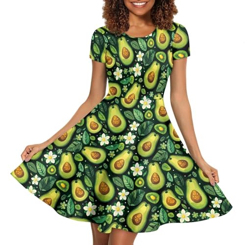 Image of HUGS IDEA Womens Puffy Swing Midi Dress Round Neck Short Sleeve Party A-Line Dresses