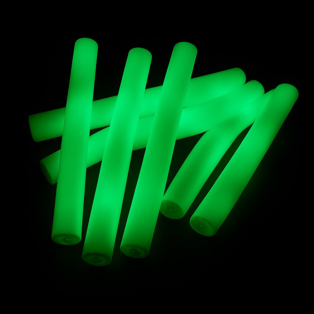 Zenda Club - Lote de 100 palos luminosos LED 48 cm Verde - Palo luminoso Espuma LED - 3 modos (parpadeo rápido, lento, alternativo) - Stick luminoso para noche, concierto, boda, festival