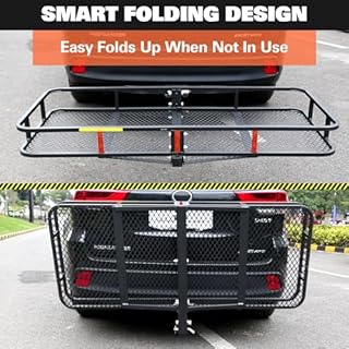 WEIZE Folding Hitch Mount Cargo Carrier Basket 60" x 20" x 6" with Waterproof Bag, Net, Strap, 2-Inch Folding Shank, 500 lbs Capacity Hitch Rack, Steel Construction