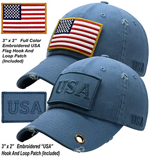 Image of Antourage American Flag Unisex Baseball Hat for Men and Women | USA Flag Mesh Snapback Flat Visor Cap + 2 Patriotic Patches