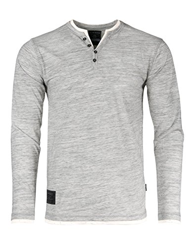 ZIMEGO Men's Long Sleeve Double Layer Neck and Hem Fashion Casual Henley Shirts Heather Grey