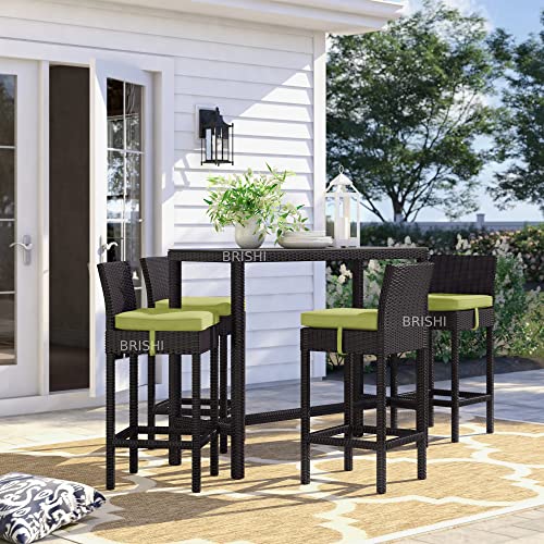 Image of BRISHI Outdoor Bar Set Garden Patio Bar Set 1+4 4 - Chairs and 1- Table Set Balcony Bar Table with Stool Set (Brown)