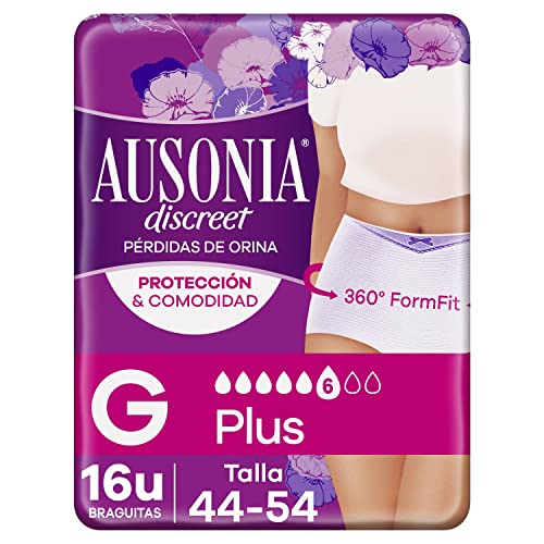 Ausonia Discreet Pants Compresas Incontinencia Mujer, Plus, 16 Unidades, Braguitas para Pérdidas de Orina - Talla Grande