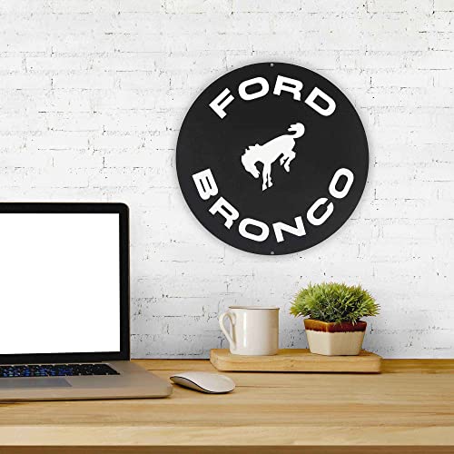 Image of Ford Bronco Round Metal Sign - Vintage Bronco Sign for Garage, Shop or Man Cave