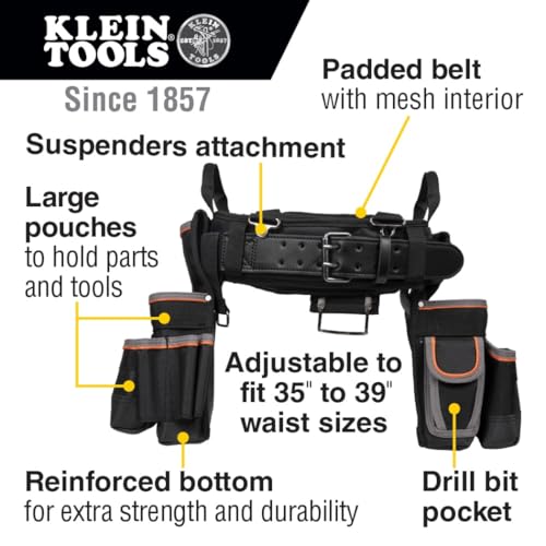image for Klein Tools 55428 Tradesman Pro Electrician's Padded Tool Belt and Too