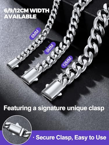Richsteel Cuban Link Chain for Men, Mens Stainless Steel Miami Curb Chains Necklace 6/9/12mm Width Gold/Silver/Black Plated Non-Tarnish Trendy Jewelry 18-30 Inch - Image 5