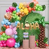 Luau Hawaiian Tropical Balloon Arch Garland Kit – 170PCS with Palm Tree, Pineapple & Aloha Foil Balloons for Summer Birthday, Luau Party Decorations & Beach Celebration