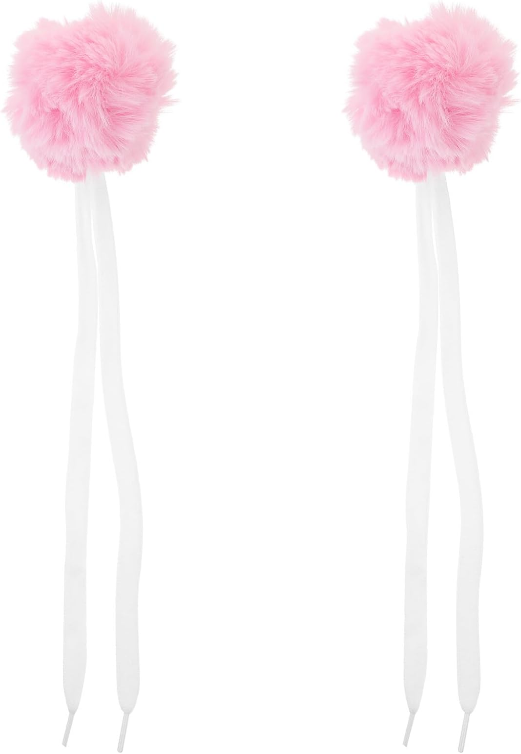 GANAZONO 2pcs Roller Skate Pom Poms with Bells - Tie-on Ice Skate Pompom Puff Balls with Shoelace, Fluffy Faux Rabbit Fur