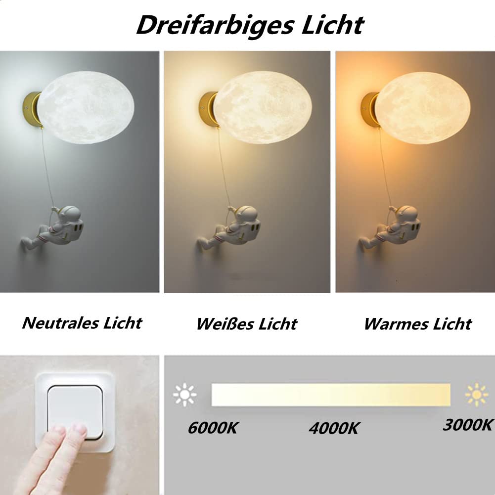 Lampa ścienna LED dla dzieci ściemniana lampka nocna nowoczesna lampka nocna dla dziecka astronauta pokój dziecięcy księżyc lampka nocna 3D lampka nocna do pokoju dziecięcego