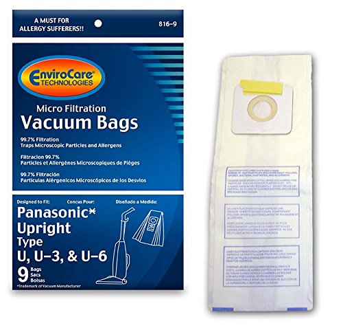 Envirocare Replacement Vacuum Bags For Panasonic Types U, U-3, U-6-9 Pack
