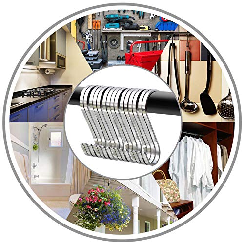 Image of YourGift 20 Pack Flat S Hooks Stainless Steel 3 inches S Shaped Hanging Hooks for Kitchen, Bathroom, Bedroom and Office (Medium)