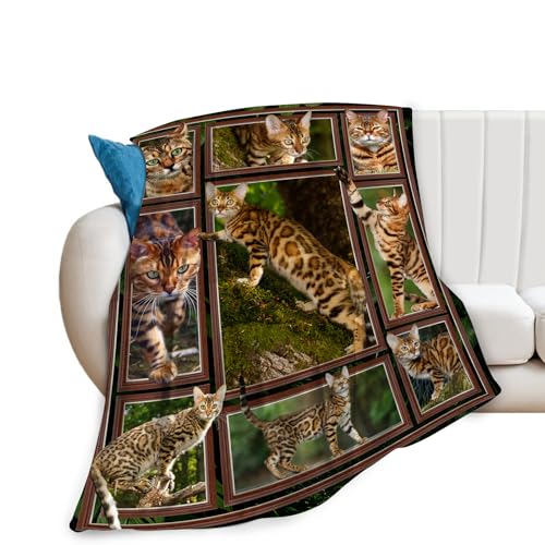 Super Soft Warm Fluffy Flannel Jungle Bengal Cat Throw Blanket