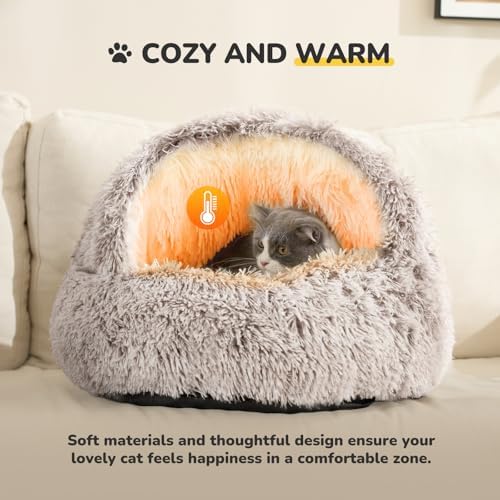 CATISM Plush Hooded Cat Bed — texture and fabric close-up