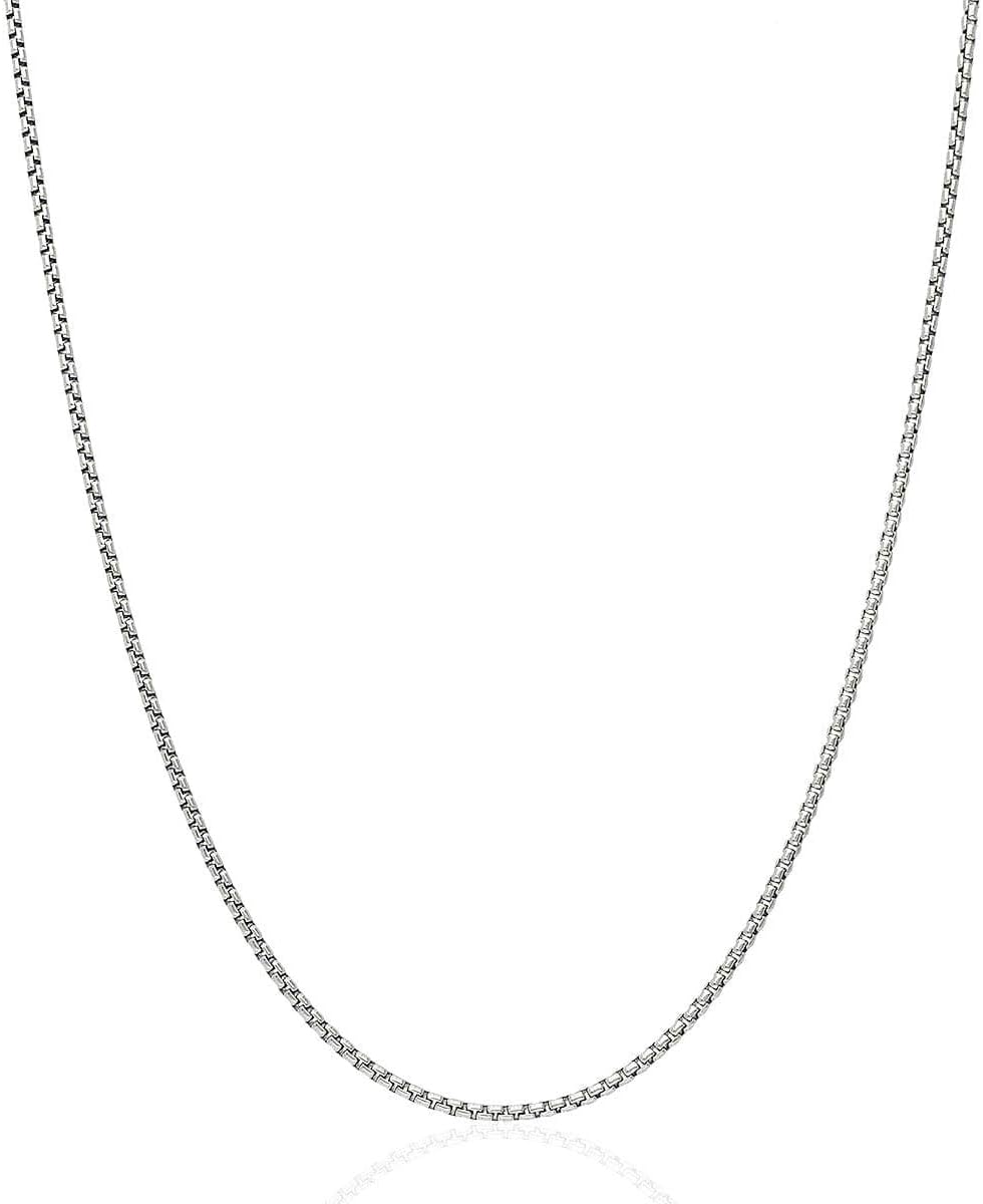 Next Level Jewelry Genuine Solid Sterling Silver Round Box Link .925 Rhodium Heavy-Duty Necklace Chains 1MM - 5MM, Silver Chain for Men & Women, Made In Italy