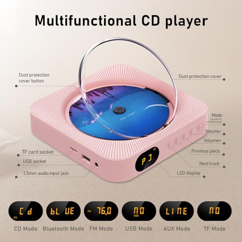 MICOCIOUS Leitor de CD portátil com leitor de CD Bluetooth para tocadores de música de CD domésticos