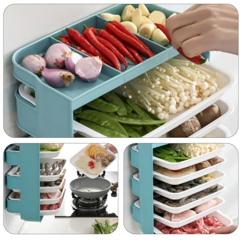 Organizador de cocina de plástico de pared con cajones apilables color verde 8