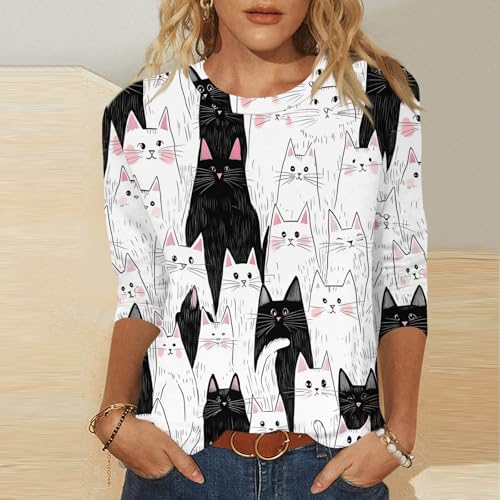 Womens Cute T Shirts Cat Graphic Loose Fit Tops Tee for Women Crewneck Summer Fall Tee Shirt 2025 Fashion2