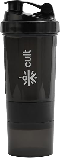 Cult Spider Gym Shaker Bottle | 550ml | 2 Storage Compartment | Workout | Shaker Bottle for Men & Women | Black
