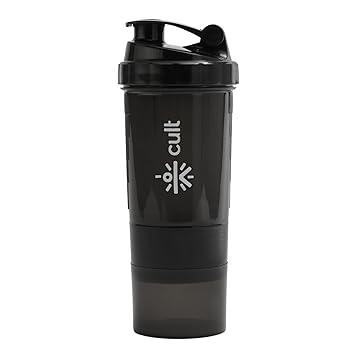 CULT Spider Gym Shaker Bottle | 550ml | 2 Storage Compartment | Workout | Shaker Bottle For Men & Women | Black - image, photos