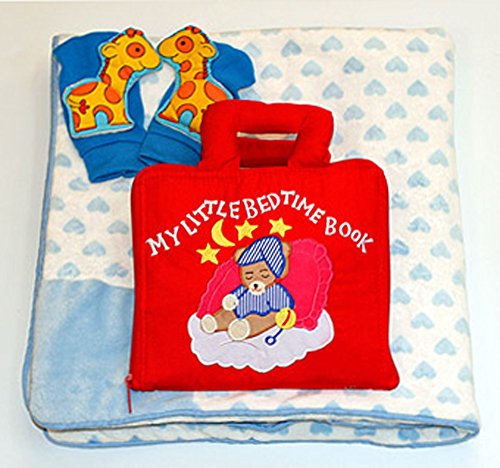 布絵本MY LITTLE BEDTIME BOOK&ハート柄ブルーのフ゛ランケット おまけ付きフットラトル ベッドタイムギフトセット