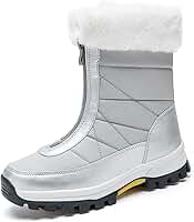 Bota de Neve Feminina Térmica Forrada com Lã Impermeável – Bota de Inverno Cano Médio Antiderrapante com Zíper Frontal para Frio Intenso e Viagens/38