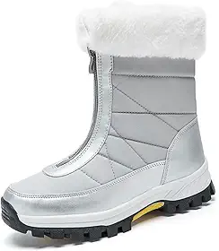 Bota de Neve Feminina Térmica Forrada com Lã Impermeável – Bota de Inverno Cano Médio Antiderrapante com Zíper Frontal para Frio Intenso e Viagens/38