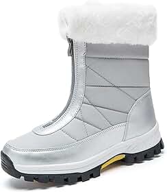 Bota de Neve Feminina Térmica Forrada com Lã Impermeável – Bota de Inverno Cano Médio Antiderrapante com Zíper Frontal para Frio Intenso e Viagens/38