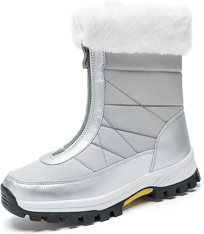 Bota de Neve Feminina Térmica Forrada com Lã Impermeável – Bota de Inverno Cano Médio Antiderrapante com Zíper Frontal para Frio Intenso e Viagens/38