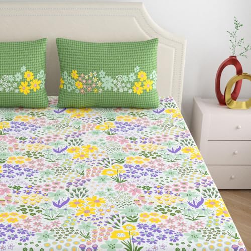Image of Home Ecstasy 100% Cotton Double Bedsheet with 2 Pillow Covers - (Size 87 x 98 inches, 140 TC, Colour - Green)