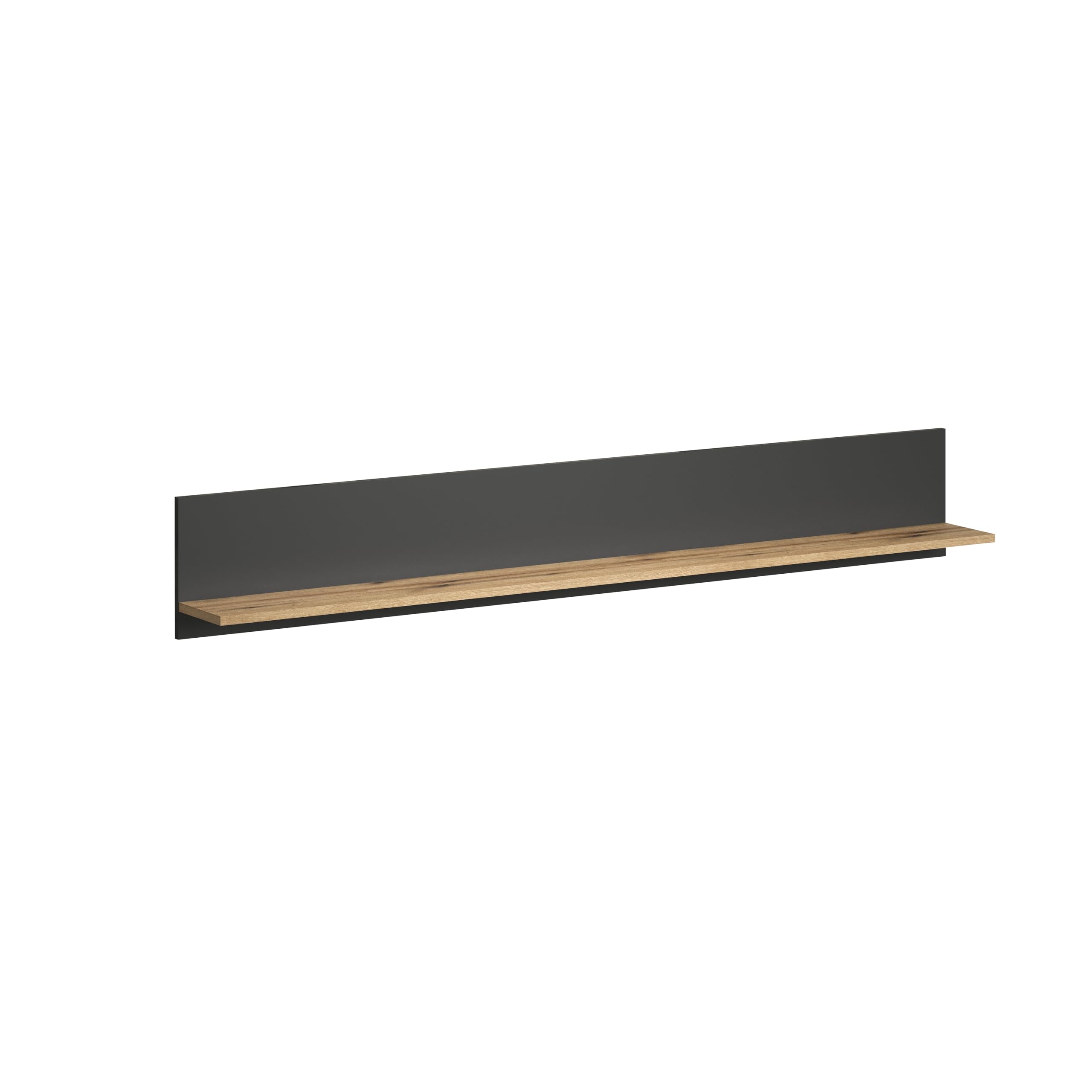 Wandboard Esteban – Wandregal mit Bücherleiste, 167 × 25 × 18 cm, Anthrazit mit Coast Evoke Eiche
