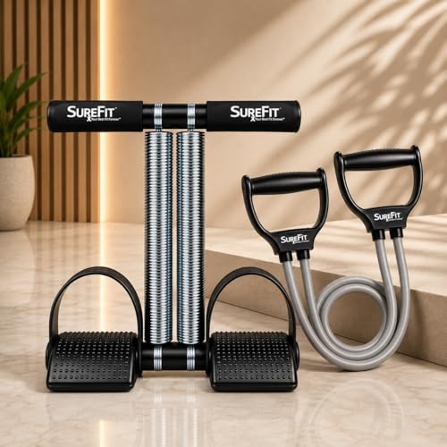 Image of SUREFIT Double Spring Tummy Trimmer with Resistance Tube - Heavy Duty Full Body Workout Abdominal Exerciser-Standard Size (Black)