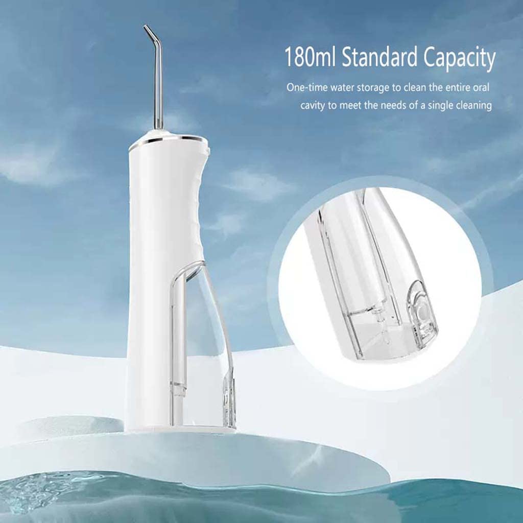 Idropulsore per denti senza fili con 3 modalità, irrigatore orale con rotazione a 360°, impermeabile Ipx7, 180 ml e 4 punte a getto Detergente per denti con presa d'acqua, ricaricabile tramite USB