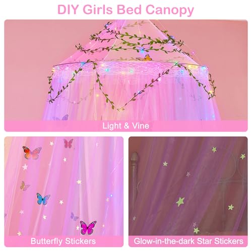 Image of FIOBEE Bed Canopy for Girls Room with LED Light Kids Toddler Bedroom Decor
